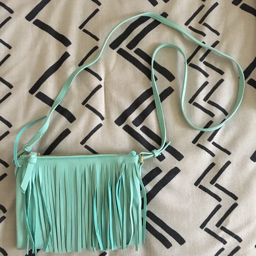 Old Navy teal fringe cross-body purse